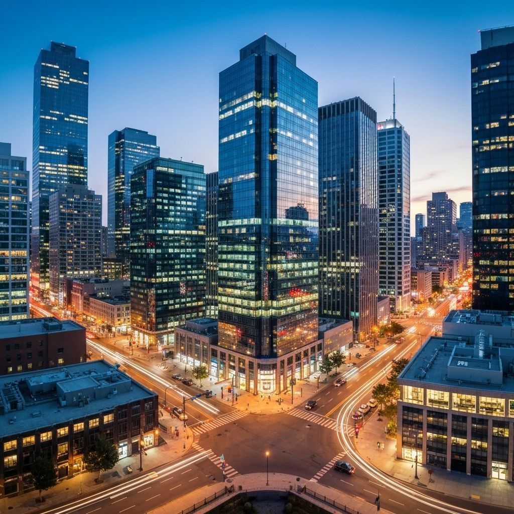 Modern financial district skyline